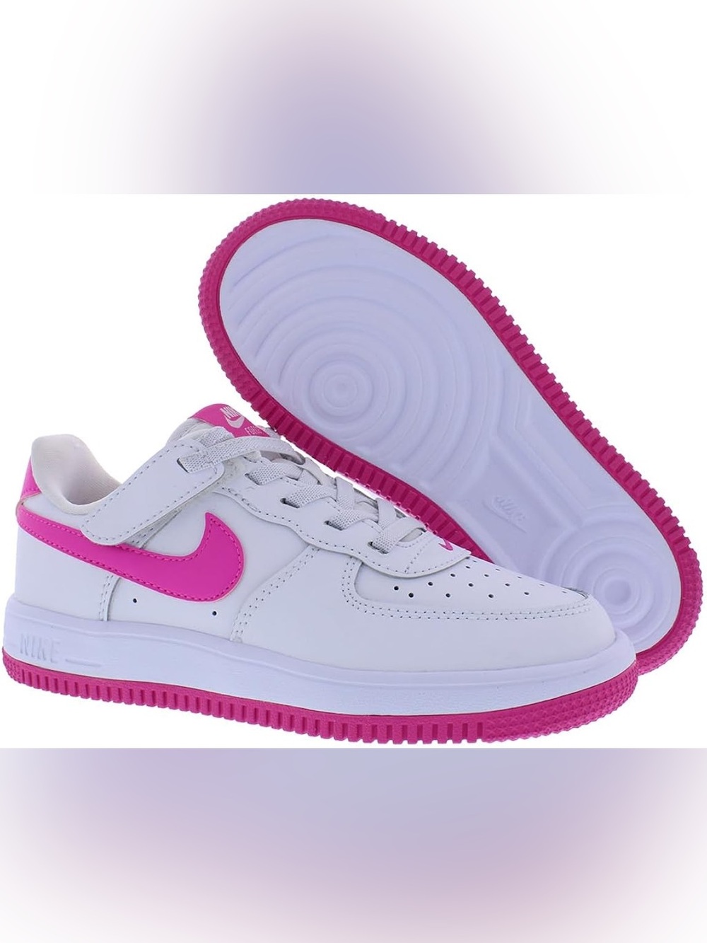 Nike AIR FORCE 1 WHITE/LASER FUCHSIA kids size 8 C lace up Velcro sneakers - Picture 2 of 14